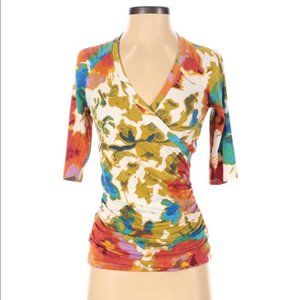 Cabi 3/4 Length Sleeve Ruched Floral Print Top S